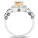 1.06 Carat Genuine Citrine, Champagne Diamond & White Diamond .925 Sterling Silver Ring-5