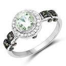 1.07 Carat Genuine Green Amethyst, Green Diamond and White Diamond .925 Sterling Silver Ring-4