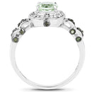 1.07 Carat Genuine Green Amethyst, Green Diamond and White Diamond .925 Sterling Silver Ring-5