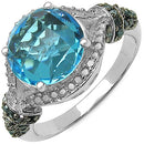 4.96 Carat Genuine Blue Topaz, Blue Diamond & White Diamond .925 Sterling Silver Ring-4