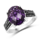 3.96 Carat Genuine Amethyst & Black Diamond .925 Sterling Silver Ring-5