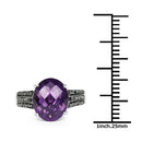 3.96 Carat Genuine Amethyst & Black Diamond .925 Sterling Silver Ring-7
