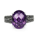 3.96 Carat Genuine Amethyst & Black Diamond .925 Sterling Silver Ring-8