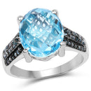5.51 Carat Genuine Baby Swiss Blue Topaz and Blue Diamond .925 Sterling Silver Ring-4