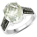 4.41 Carat Genuine Green Amethyst and Green Diamond .925 Sterling Silver Ring-5