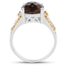4.87 Carat Genuine Smoky Quartz and Yellow Diamond .925 Sterling Silver Ring-5