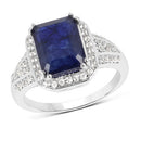 4.80 Carat Glass Filled Sapphire and White Topaz .925 Sterling Silver Ring-5