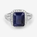4.80 Carat Glass Filled Sapphire and White Topaz .925 Sterling Silver Ring-12