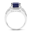 4.80 Carat Glass Filled Sapphire and White Topaz .925 Sterling Silver Ring-6