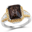 3.48 Carat Genuine Smoky Quartz, Yellow Diamond and White Diamond .925 Sterling Silver Ring-4