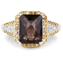 3.48 Carat Genuine Smoky Quartz, Yellow Diamond and White Diamond .925 Sterling Silver Ring-6