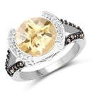 3.64 Carat Genuine Citrine, Champagne Diamond and White Diamond .925 Sterling Silver Ring-4