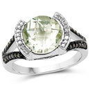 3.59 Carat Genuine Green Amethyst, Green Diamond & White Diamond .925 Sterling Silver Ring-5