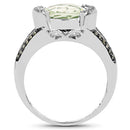 3.59 Carat Genuine Green Amethyst, Green Diamond & White Diamond .925 Sterling Silver Ring-6