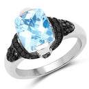 3.81 Carat Genuine Baby Swiss Blue Topaz, Black Diamond and White Diamond .925 Sterling Silver Ring-4