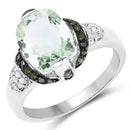 2.92 Carat Genuine Green Amethyst, Green Diamond & White Diamond .925 Sterling Silver Ring-1