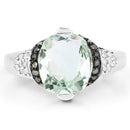 2.92 Carat Genuine Green Amethyst, Green Diamond & White Diamond .925 Sterling Silver Ring-3