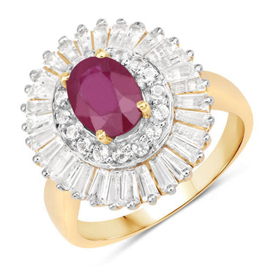 3.75 Carat Genuine Ruby and White Topaz .925 Sterling Silver Ring - 0
