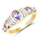 14K Yellow Gold Plated 1.64 Carat Genuine Tanzanite & White Topaz .925 Sterling Silver Ring-5