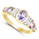 14K Yellow Gold Plated 1.64 Carat Genuine Tanzanite & White Topaz .925 Sterling Silver Ring-6