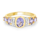 14K Yellow Gold Plated 1.64 Carat Genuine Tanzanite & White Topaz .925 Sterling Silver Ring-8