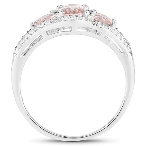 1.40 Carat Genuine Morganite & White Topaz .925 Sterling Silver Ring