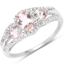 1.34 Carat Genuine Morganite and White Topaz .925 Sterling Silver Ring-4