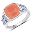 3.97 Carat Genuine Peach Moonstone and Tanzanite .925 Sterling Silver Ring-4