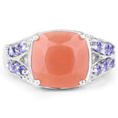 3.97 Carat Genuine Peach Moonstone and Tanzanite .925 Sterling Silver Ring-6