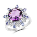 4.06 Carat Genuine Amethyst & Tanzanite .925 Sterling Silver Ring-4