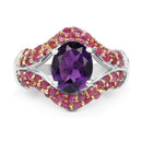 3.53 Carat Genuine Amethyst and Ruby .925 Sterling Silver Ring-6