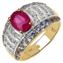 14K Yellow Gold Plated 3.02 Carat Genuine Ruby, Tanzanite & White Topaz .925 Sterling Silver Ring-4