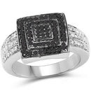 0.55 Carat Genuine Black Diamond and White Diamond .925 Sterling Silver Ring-4