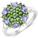 2.03 Carat Genuine Tanzanite and Chrome Diopside .925 Sterling Silver Ring-4