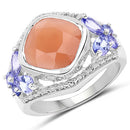 4.67 Carat Genuine Peach Moonstone and Tanzanite .925 Sterling Silver Ring-4