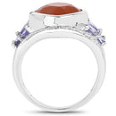 4.67 Carat Genuine Peach Moonstone and Tanzanite .925 Sterling Silver Ring-5