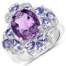 4.88 Carat Genuine Amethyst and Tanzanite .925 Sterling Silver Ring-4