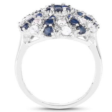 1.78 Carat Genuine Blue Sapphire & White Topaz .925 Sterling Silver Ring - 0
