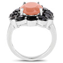 7.88 Carat Genuine Peach Moonstone and Black Spinel .925 Sterling Silver Ring-5