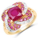 14K Rose Gold Plated 3.88 Carat Glass Filled Ruby, Ruby and White Topaz .925 Sterling Silver Ring-1