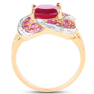 14K Rose Gold Plated 3.88 Carat Glass Filled Ruby, Ruby and White Topaz .925 Sterling Silver Ring - 0