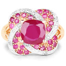 14K Rose Gold Plated 3.88 Carat Glass Filled Ruby, Ruby and White Topaz .925 Sterling Silver Ring-3
