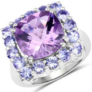 6.63 Carat Genuine Amethyst and Tanzanite .925 Sterling Silver Ring-4