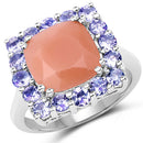 6.70 Carat Genuine Peach Moonstone and Tanzanite .925 Sterling Silver Ring-4