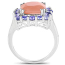 6.70 Carat Genuine Peach Moonstone and Tanzanite .925 Sterling Silver Ring-5