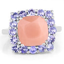 6.70 Carat Genuine Peach Moonstone and Tanzanite .925 Sterling Silver Ring-6