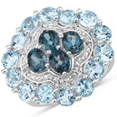 6.54 Carat Genuine London Blue Topaz, Blue Topaz and White Topaz .925 Sterling Silver Ring-4