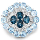 6.54 Carat Genuine London Blue Topaz, Blue Topaz and White Topaz .925 Sterling Silver Ring-6