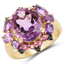 14K Yellow Gold Plated 5.25 Carat Genuine Amethyst, Rhodolite and Blue Diamond .925 Sterling Silver Ring-4