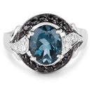 4.27 Carat Genuine London Blue Topaz, Black Spinel & White Topaz .925 Sterling Silver Ring-6